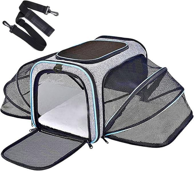 Airline-Approved Expandable Pet Carrier for Small Dogs & Cats, Soft-Sided Collapsible Travel Bag with 4-Way Access(B10,Medium)