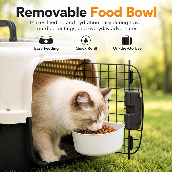 23" Airline Approved Cat Carrier Hard Shell, Dual-Entry Pet Carrier with Top & Front Doors, Detachable Food Bowl & Secure Lock, Breathable Dog Carrier for Cats & Small Dogs Up to 22 lbs - Black