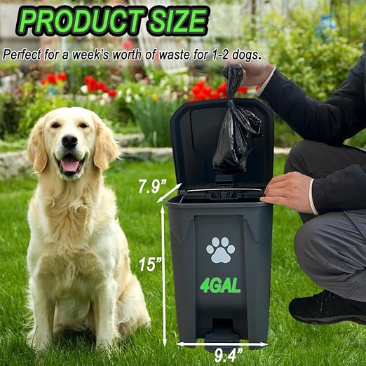 Dog Poop Trash Can Outside 20L with Pooper Scooper & 50 Waste Bags, Outdoor Dog Poop Trash Can for Backyard with Lid Odorless Waterproof Foot Pedal and Removable Inner Bucket