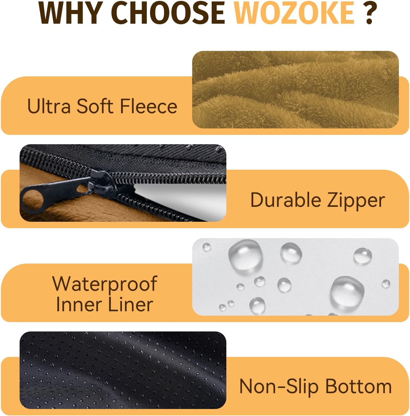Orthopedic Waterproof Large Dog Bed: Memory Foam Washable Dog Bed with Bolsters - XXL Orthopedic Removable Cover for Medium Large Sized Pet - Non-Slip Bottom - Orange