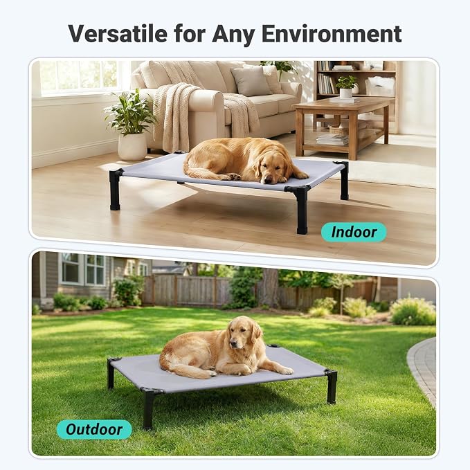 Elevated Outdoor Dog Bed, Raised Dog Bed with Steel Framed 35in | Cooling Elevated Pet Cot with Non-Slip Feet, and Waterproof, Washable, Breathable Teslin Mesh