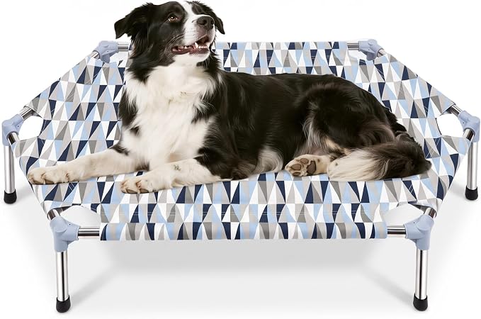 Elevated Dog Bed, Raised Cooling Dog Bed, Outdoor Dogs Cot Medium, Pet Cot | Hexagon Outdoor Dog Bed with Metal Frame for Up to 60 lbs, Portable Dog Hammock for Patio Camping, Breathable, Off the Ground
