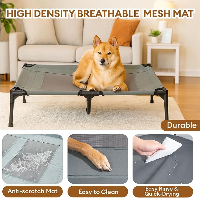 Outdoor Elevated Dog Bed with Canopy for Medium Dog, 36" Grey | Portable Raised Camping Pet Cot Hammock,Breathable Teslin Mesh,Weather Resistant,For Medium Pet Up to 55 lbs,Easy to Assemble