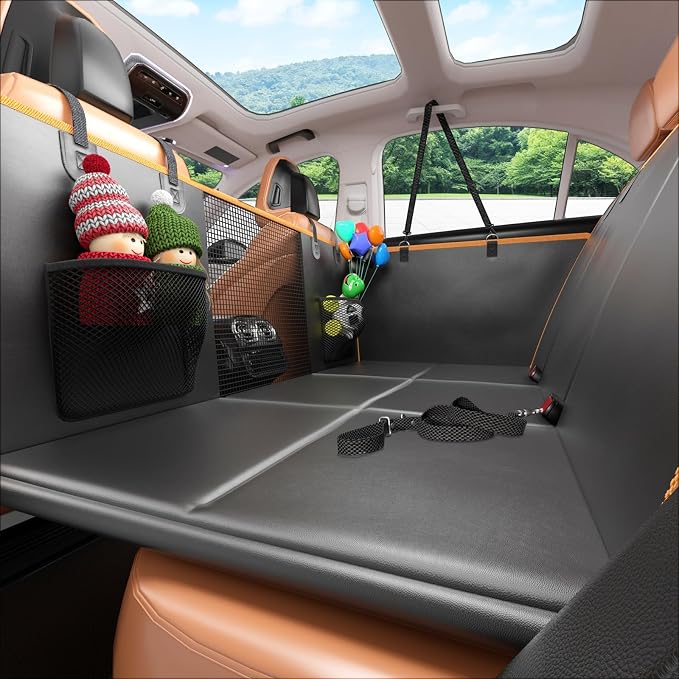 Gusil Back Seat Extender for Dogs: Mobile Cozy Pet Den! Skin-Safe Padding, Heavy-Duty PU Leather with Hard Bottom, 450lb Capacity-Waterproof, Non-Slip, 45% More Space (Fits Cars, SUVs & Small Trucks)