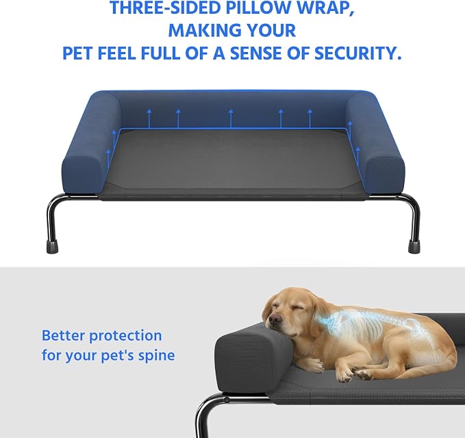 Simple Trending Elevated Dog Bed for Large Dogs with Bolsters, Black | Cooling Raised Dog Cot, Breathable Pet Bed for Outdoor, 47.75" x 31"