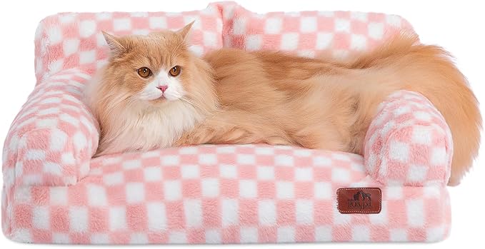 Hollypet Small Dog Large Cat Bed Puppy Couch Beds for Pets up to 25 lbs | Fluffy Dog Cat Couch Plush Soft Warming Pets Beds with Machine Washable Cover and Non-Slip Bottom