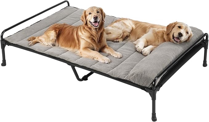 Veehoo Elevated Raised Dog Bed+Removable Padded Bolster-Cooling Outdoor Indoor Dog Cot Bed with Railing for Large Sized Dogs, Pet Cot Dog Hammock Bed Elevated Dog Couch Ded with Bolster-53 x 33"
