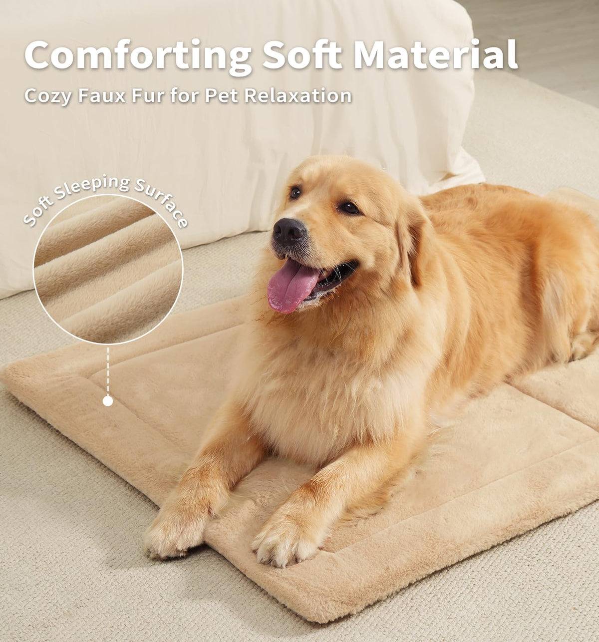Made4Pets Dog Crate Pad Bed for Small Dogs, Washable & Reversible, Anti-Slip Kennel Mat for Cozy Sleeping, Soft Fluffy Dog Bed for Indoor & Outdoor Use, 24"x18", Khaki