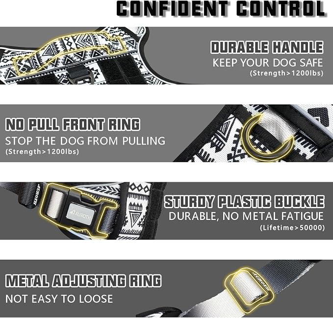 AUROTH Tactical Dog Harness for Large Dogs No Pull Adjustable Pet Harness Reflective K13 Working Training Easy Control Pet Vest Military Service Dog Harnesses