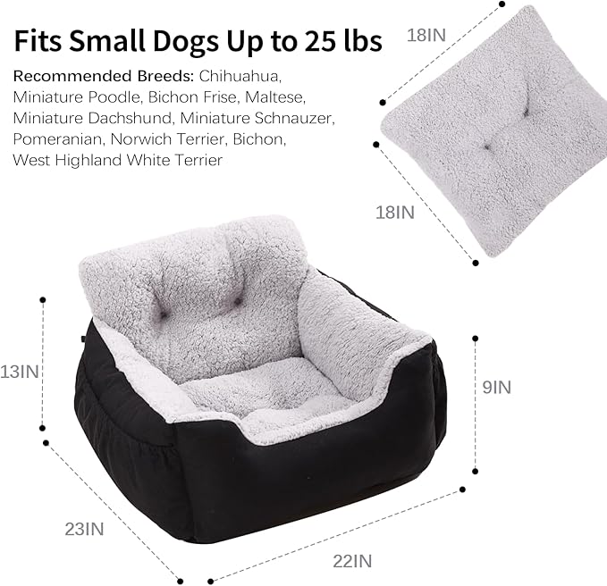 Oiilores Dog Car Seat for Small Dogs,Washable Pet Booster Seats for Car with Clip-On Safty Leash, Reversible Puppy Carseat with Storage Pockets, Travel Carrier Bed for Dogs Under 25 lbs, Grey