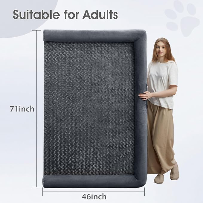 BFPETHOME Orthopedic Washable Human Dog Bed for Adult & Dog Cozy Sleep | Human Size Waterproof Big Soft Pet Couch Bed for Adult & Dogs Relax with Removable Cover Supportive Foam Dark Grey 71x46 Inch