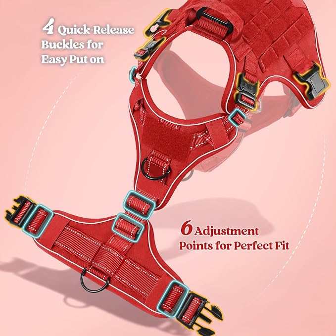 rabbitgoo Tactical Dog Harness for Small, Heavy Duty Military No Pull Vest | Sturdy Metal Buckles, 5 Adjustments, Molle System, Powerful Pullers for Training, Hunting, Outdoor, Red Reflex, Small