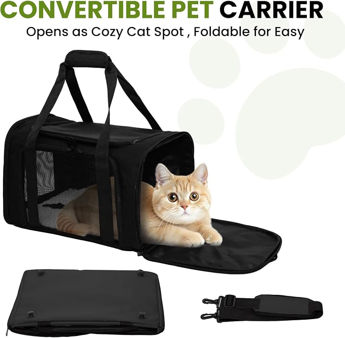 Soft-Sided Cat Carrier Expandable Pet Carrier Airline Approved Mesh Travel Carrier Up to 22lbs for Cats Small Dogs Collapsible Escape-Proof with Shoulder Strap Washable (20x13x13 Black)