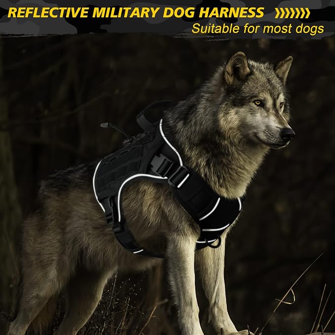 WINGOIN Black Tactical Dog Harness for Large Dogs,No Pull Dog Harness | Heavy Duty with Handle,Adjustable Reflective,Military K9 Style,Big Size Pet Vest,for German Shepherd,for Walking Hunting