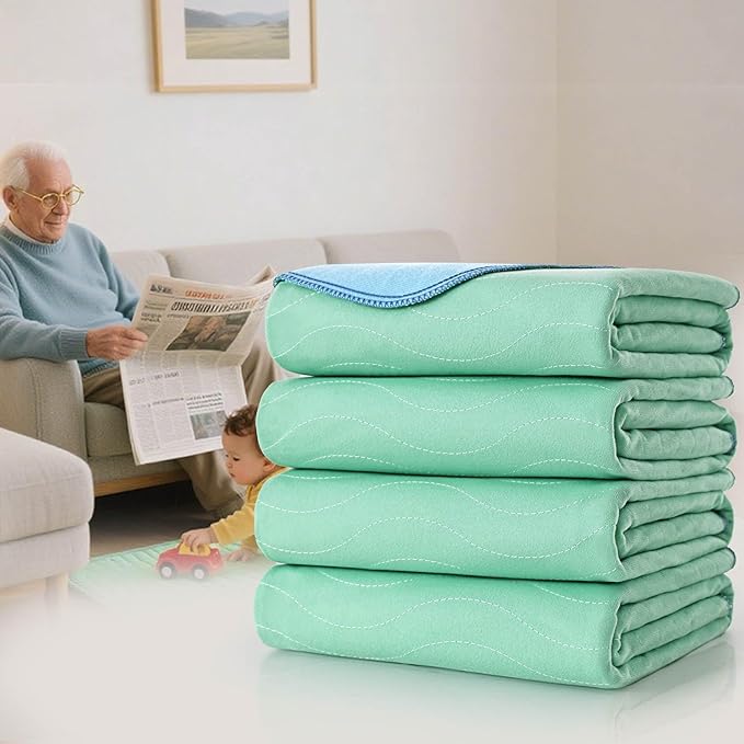Pee Pads for Adults, Kids and Pets, Cotton-Like Surface, Machine Washable, 100% Leak Prevention with Waterproof TPU Layer (4 Pack, 18*24 inch)