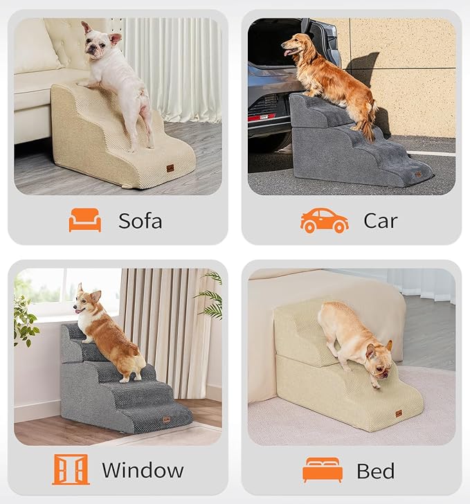 Made4Pets Dog Stairs Ramp for High Bed 22.8" H, 5-Step Pet Stairs for Bed Couch Sofa Climbing, 35D Foam Pet Steps for Small Dogs and Cats, Non-Slip Bottom Dog Steps, Grey