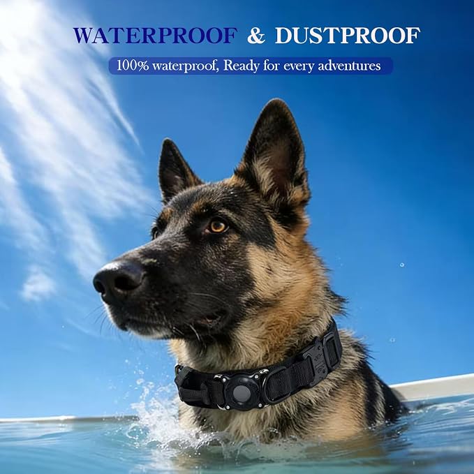 AirTag Dog Collar for Large Dogs Tactical Dog Collar with AirTag Holder | Upgrade Waterproof,Adjustable,Control Handle,Quick-Release Metal Buckle,1000D Nylon Fabric,Soft-Padde,Velcro Patch(Black,XXL)