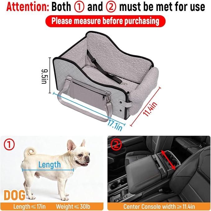 TKYZ Center Console Dog Car Seat for Small Dogs,Fit for Full Size Truck | Soft Pillow,Double fixation,PU Leather Easy To Clean,Pet Booster with Safety Belt,Puppy Car Seat for Small Dogs 0-30 lbs