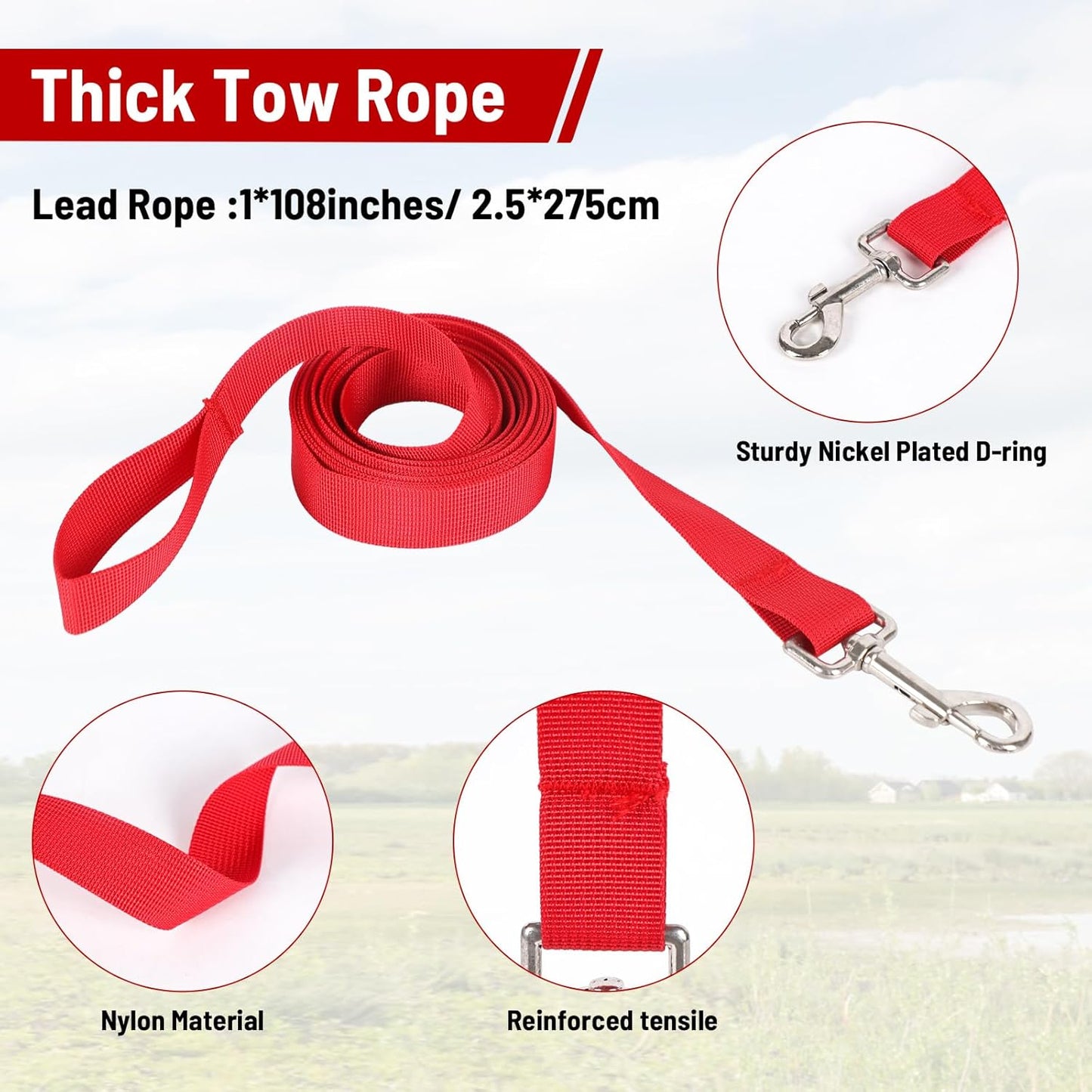 XUANNIAO Easily Adjustable Figure 8 Cow Halter, Double-Ply Premium Livestock Cattle Halters, Colorful Cow Utility Calf Halter with Leading Rope for Miniature Horse Donkey Goat Foal (Medium, Red)