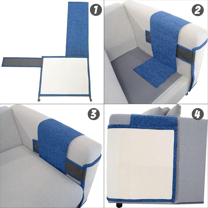 Cat Scratch Furniture Protector with Natural Sisal for Protecting Couch Sofa Chair Furniture,Couch Corner Protectors for Cats 23.6" W*19.7" H (Dark Blue, Left Hand)
