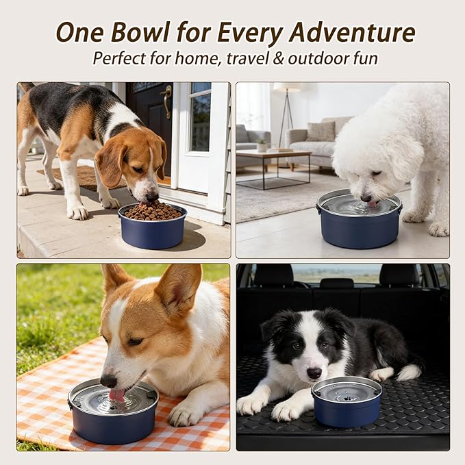 Dog Water Bowl No Spill, 1.5L/50oz Stainless Steel Slow Water Bowl for Dogs, Spill Proof Dog Bowl with Anti-Splash & Non-Slip, Slow Drinking Water Bowl Dispenser for Messy Drinkers (Blue)