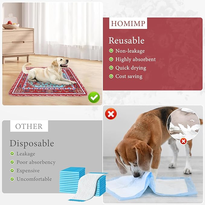 Homimp Washable Pee Pads for Dogs, 2 Pack Reusable Puppy Pads Waterproof, Absorbent and Leakproof Dog Pee Pads, Non Slip Puppy Training Pads, Pet Mat for Floor, Crate, Couch, Whelping,Brown, 18"x24"