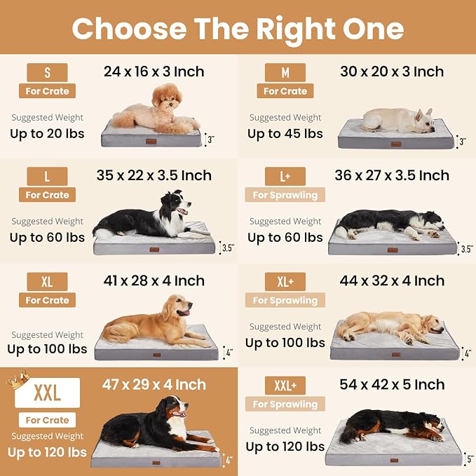 OhGeni Orthopedic Waterproof Dog Bed for Extra Large Dogs, Machine-Washable Removable Cover in Easy-Clean Fabric, Reversible Memory Foam & Easy-Carry Handle, Suitable for Crate, 47 inch (Gray)