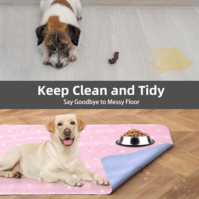 PUPTECK Washable Pee Pads for Dogs - Waterproof Reusable Puppy Potty Training Pads Whelping Mat - Fast Absorption Non-Slip Pet Food Feeding Mat (Pink, 36x41 Inch (Pack of 2))