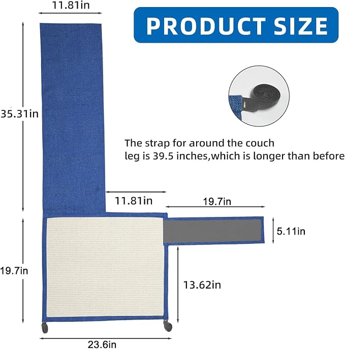 Cat Scratch Furniture Protector with Natural Sisal for Protecting Couch Sofa Chair Furniture,Couch Cat Scratch Protector 23.6" W*19.7" H (Dark Blue, Right Hand)