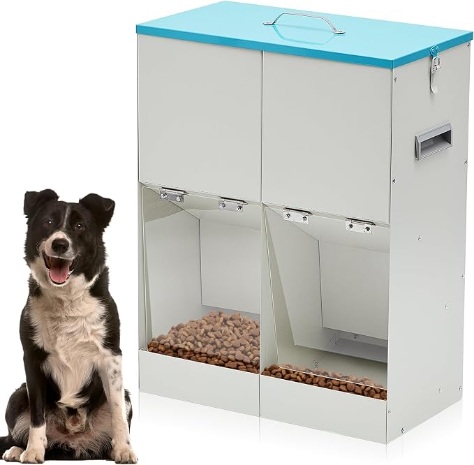Willinglong Gravity Automatic Dog Feeder for 2 Dogs 46 lbs Capacity Galvanized Metal Self Feeding Dog Food Dispenser Large Breed for Outdoor and Indoor Use