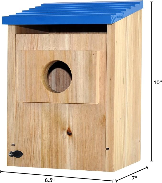 Spiretro Bird Houses Outside Finch Bluebird Cardinals, Weatherproof Cedar Wood Hanging Birdhouses Easy Cleaning, Air Vents, Fledgling Skerfs for Garden Cottages_Beige & Blue