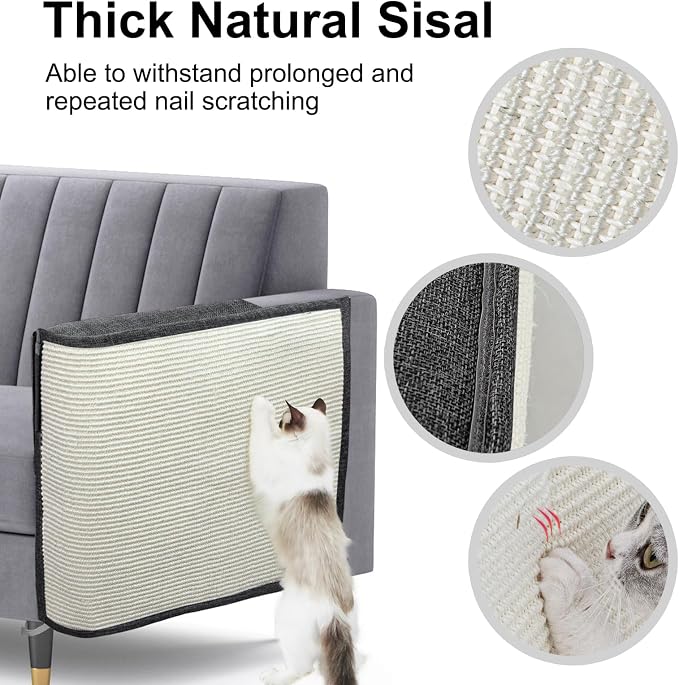 Upgraded Cat Scratch Furniture Couch Protector with 27.6’‘L*19.6’‘W Natural Sisal for Protecting Large Area Couch Sofa Chair,Couch Protector from Cat Claws(Dark Grey/Left Handed)