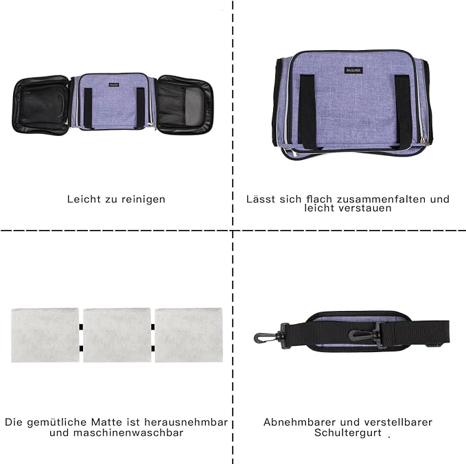 BAGLHER Expandable Cat Carrier with Travel Litter Box, Pet Travel 5 Sides Open Doors 3 Sides, Leak-Proof and Collapsible, for Car, Airplane Trip, Purple