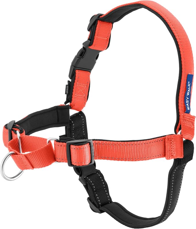 PetSafe Deluxe Easy Walk Harness, Medium/Large, Rose Red (EWH-D-HC-M/L-RSE) | Padded Neoprene Straps, Reflective Strips for Night Safety, Martingale Loop Curbs Pulling from the Chest, Not the Throat