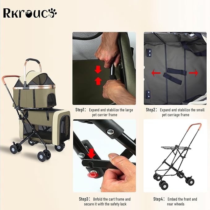Foldable Double Pets Stroller for Dog Portable Cat Strollers for Small Medium Pet with Detachable Carriers Flexible Lockable Wheels Lightweight Dogs Jogger Strolling Cart Up to 77Lbs (Black)