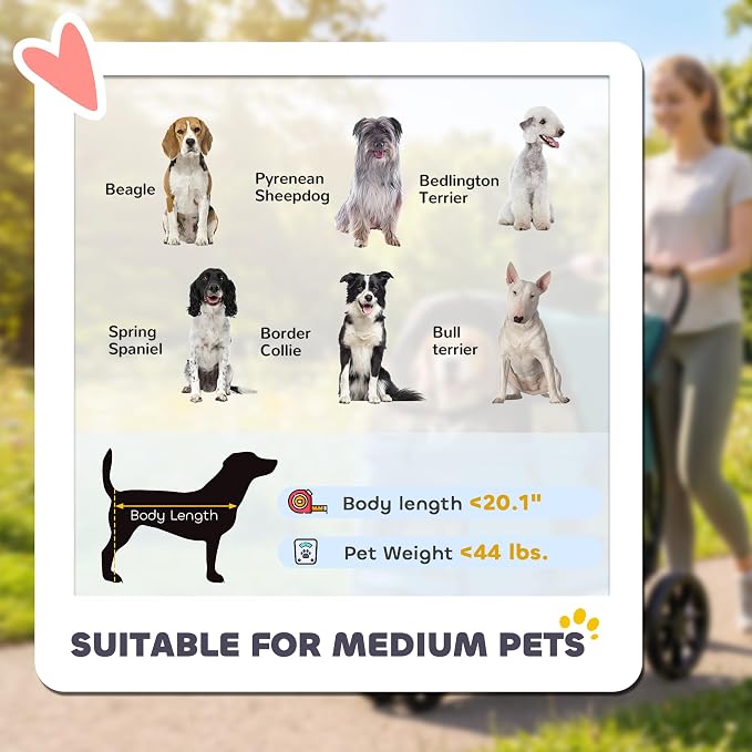 PawHut 3 Wheel Pet Stroller, Dog Stroller Dual Entry, Easy One-Click Quick Fold, All-Terrain Wagon Cart with Air Mesh, Washable Cushion, for Small and Medium Dogs and Cats Up to 44 lbs, Dark Green