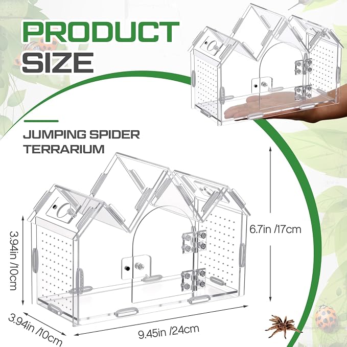 Weysat Jumping Spider Enclosure 9.5" x 3.9" x 6.7" Acrylic Tarantula Enclosure Castle Style Insect Terrarium with Magnetic Door Transparent Terrarium for Reptiles, Amphibians and Spiders