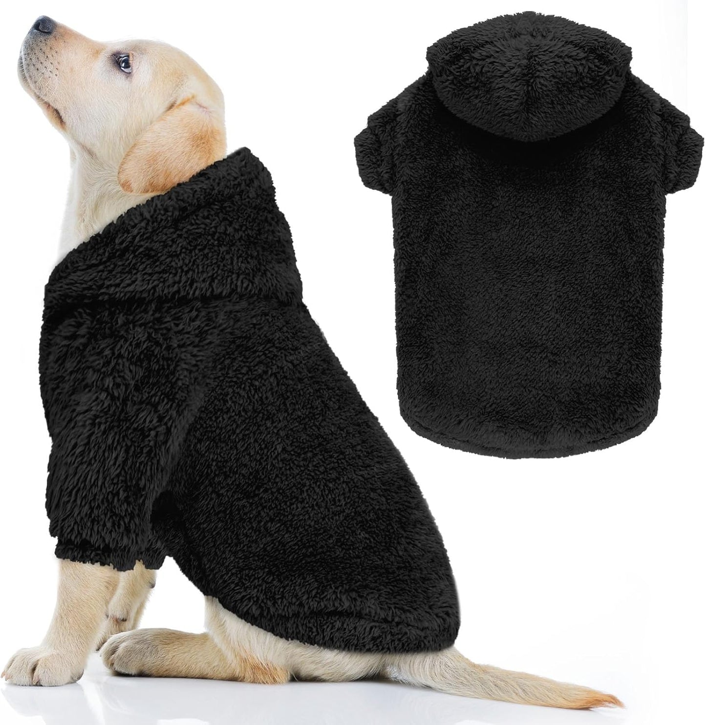Fuzzy Dog Sweaters for Medium Dogs Dog Hoodie Soft Double-Sided Plush Fleece Pet Sweater Clothes Coats Pet Hoodie Sherpa Hooded Sweatshirt(Black-M)
