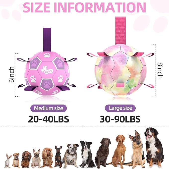 QDAN Dog Toys Soccer Ball with Straps - Durable Balls for Small Medium Dogs, Beach Pool Water Toy Dog Tug Toys for Tug of War, Puppy Pet Birthday Gifts (6 Inch)