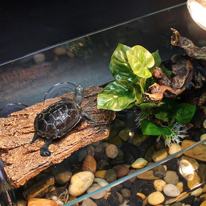 BigTron Turtle Floating Basking Platform - Artificial Bark Decor, Ideal for Aquariums, Terrace Fish Tanks, 3 pcs Suction Cups Included for Easy Installation Resting Terrace for Terrapins (Brown)