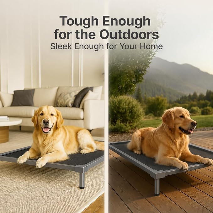Premium Elevated Dog Bed, Chew Proof Aluminum Alloy Heavy Duty Dog Supplies, Cooling Raised Pet Cot Indestructible with Anti-Rust Washable Assembly for Crate Outdoor (Grey, Medium(40.6"x 28.7" x 7"))