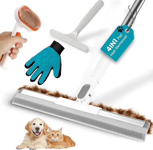 Carpet Rake for Pet Hair Removal Tool, 60” Adjustable Long Handle Pet Carpet Brush, Reusable Carpet Scraper Dog cat Hair Remover for Carpets, Rugs, Mats, and Stairs