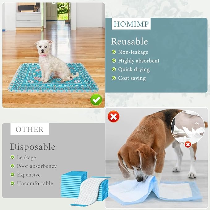 Homimp Washable Pee Pads for Dogs, 6 Pack Reusable Puppy Pads Waterproof, Absorbent and Leakproof Dog Pee Pads, Non Slip Puppy Training Pads, Pet Mat for Floor,Crate,Couch,Whelping,Blue, 16"x24"