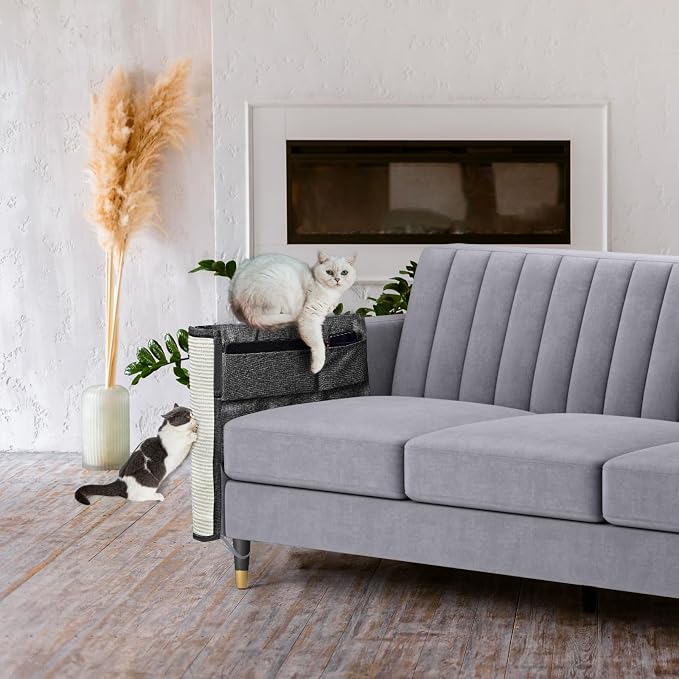 Upgraded Cat Scratch Furniture Couch Protector with 27.6’‘L*19.6’‘W Natural Sisal for Protecting Large Area Couch Sofa Chair,Couch Corner Cat Scratcher(Dark Grey/Right Handed)