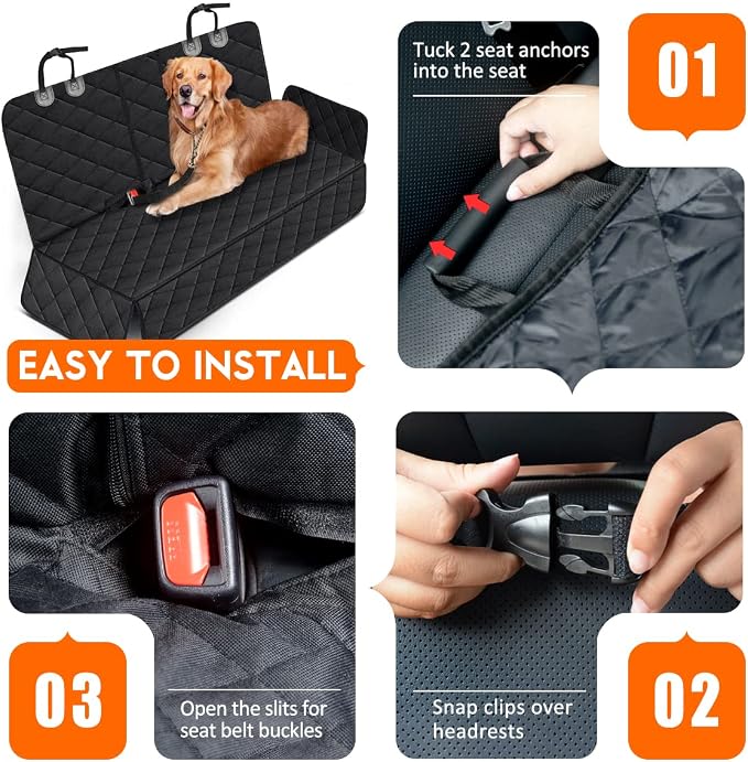 Yuntec Dog Car Seat Cover, Back Seat Cover for Dogs Pet Car Seat Protector Waterproof Rear Seat Cover Durable Car Seat Cover, fits Middle Armrest for Most Cars SUVs Trucks (53” Width)- Black