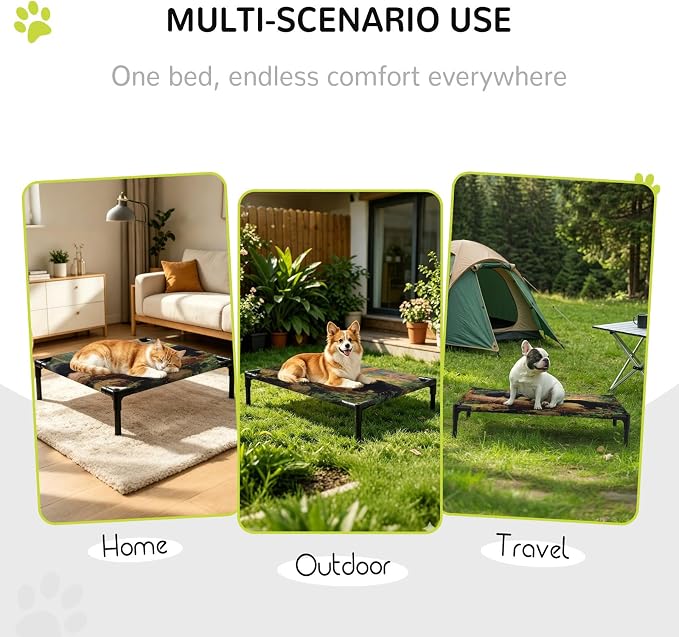 Outdoor Elevated Dog Bed for Large Dogs, Forest Bears Breathable Cooling Raised Dog Cot for Indoor/Outdoor, Nature Country Wild Animals Trees Branch Waterproof Elevated Pet Beds, L 28 x 22 in