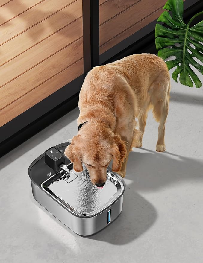 Wireless 7.5l/254oz/2Gal Dog Water Fountain for Large Dogs Stainless Steel | Quiet Pet & Cat Water Fountain with Motion Sensor, Automatic Water Dispenser for Dogs&Multi-Pet Homes Continuous Fresh Flow