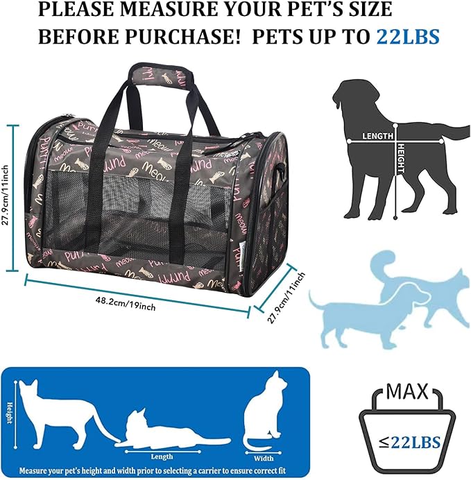 Soft-Sided Kennel Pet Carrier for Small Dogs, Cats, Puppy, Airline Approved Cat Carriers Dog Carrier Collapsible, Travel Handbag & Car Seat (Coffee Fish Print, 19" L x 11" W x 11" H)