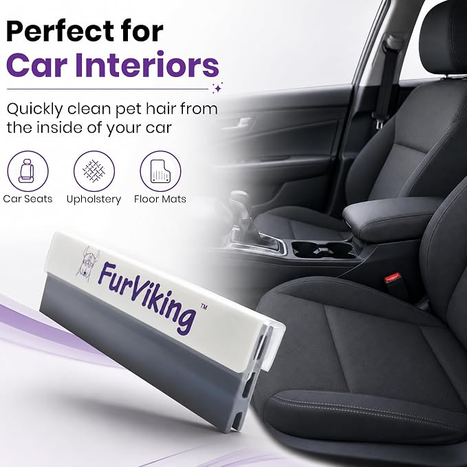 FurViking Pet Hair Remover 3.7” – Dog & Cat Hair Remover for Car, Couch, Carpet, Bed & Furniture – Reusable Dual-Blade Fur Scraper for Fabrics, Upholstery & Auto Interior