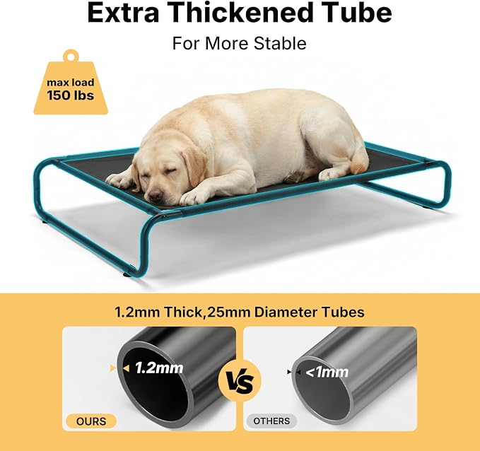 Veehoo Cooling Elevated Dog Bed, Outdoor Raised Dog Bed for Large Dogs | Dog Cot with Thickened Frame, Durable Teslin Mesh & Anti-Slip Rubber Feet, Pet Hammock for Indoor or Camping, 41", Black